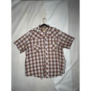 Wrangler Western Shirt Mens 3XL Brown Plaid Pearl Snap Short Sleeve 112325467
